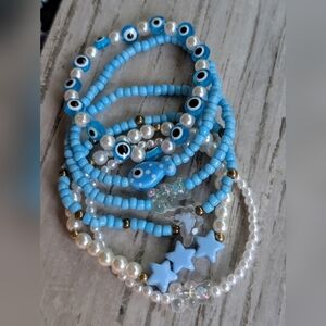 Blue Beaded Bracelet Set Of 6